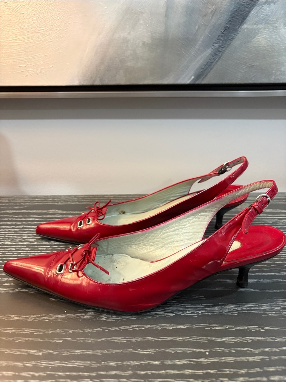 Sigerson Morrison Red Slingback Kitten Heel Pumps - Women's Red Leather Heels